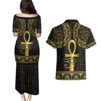 Ancient Egypt Ankh and Eye Of Horus Couples Matching Puletasi and Hawaiian Shirt Egyptian Hieroglyphs - Wonder Print Shop