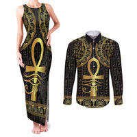 Ancient Egypt Ankh and Eye Of Horus Couples Matching Tank Maxi Dress and Long Sleeve Button Shirt Egyptian Hieroglyphs - Wonder Print Shop