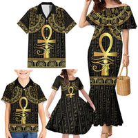 Ancient Egypt Ankh and Eye Of Horus Family Matching Mermaid Dress and Hawaiian Shirt Egyptian Hieroglyphs - Wonder Print Shop