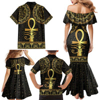 Ancient Egypt Ankh and Eye Of Horus Family Matching Mermaid Dress and Hawaiian Shirt Egyptian Hieroglyphs - Wonder Print Shop