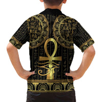 Ancient Egypt Ankh and Eye Of Horus Family Matching Off The Shoulder Long Sleeve Dress and Hawaiian Shirt Egyptian Hieroglyphs - Wonder Print Shop