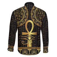 Ancient Egypt Ankh and Eye Of Horus Family Matching Off The Shoulder Long Sleeve Dress and Hawaiian Shirt Egyptian Hieroglyphs - Wonder Print Shop
