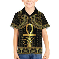 Ancient Egypt Ankh and Eye Of Horus Family Matching Off The Shoulder Long Sleeve Dress and Hawaiian Shirt Egyptian Hieroglyphs - Wonder Print Shop