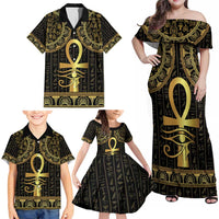 Ancient Egypt Ankh and Eye Of Horus Family Matching Off Shoulder Maxi Dress and Hawaiian Shirt Egyptian Hieroglyphs - Wonder Print Shop