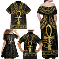 Ancient Egypt Ankh and Eye Of Horus Family Matching Off Shoulder Maxi Dress and Hawaiian Shirt Egyptian Hieroglyphs - Wonder Print Shop
