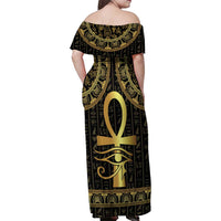 Ancient Egypt Ankh and Eye Of Horus Family Matching Off Shoulder Maxi Dress and Hawaiian Shirt Egyptian Hieroglyphs - Wonder Print Shop