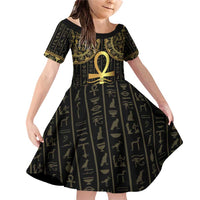 Ancient Egypt Ankh and Eye Of Horus Family Matching Off Shoulder Short Dress and Hawaiian Shirt Egyptian Hieroglyphs - Wonder Print Shop