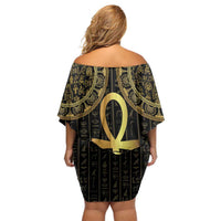 Ancient Egypt Ankh and Eye Of Horus Family Matching Off Shoulder Short Dress and Hawaiian Shirt Egyptian Hieroglyphs - Wonder Print Shop