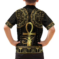 Ancient Egypt Ankh and Eye Of Horus Family Matching Short Sleeve Bodycon Dress and Hawaiian Shirt Egyptian Hieroglyphs - Wonder Print Shop