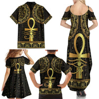 Ancient Egypt Ankh and Eye Of Horus Family Matching Summer Maxi Dress and Hawaiian Shirt Egyptian Hieroglyphs - Wonder Print Shop