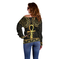 Ancient Egypt Ankh and Eye Of Horus Off Shoulder Sweater Egyptian Hieroglyphs - Wonder Print Shop