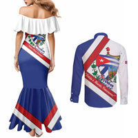Cuba Independence Day Couples Matching Mermaid Dress and Long Sleeve Button Shirt Patria o Muerte Venceremos Curve Flag Style - Wonder Print Shop
