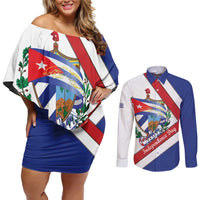 Cuba Independence Day Couples Matching Off Shoulder Short Dress and Long Sleeve Button Shirt Patria o Muerte Venceremos Curve Flag Style - Wonder Print Shop