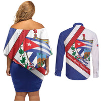 Cuba Independence Day Couples Matching Off Shoulder Short Dress and Long Sleeve Button Shirt Patria o Muerte Venceremos Curve Flag Style - Wonder Print Shop