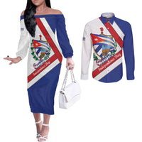Cuba Independence Day Couples Matching Off The Shoulder Long Sleeve Dress and Long Sleeve Button Shirt Patria o Muerte Venceremos Curve Flag Style - Wonder Print Shop