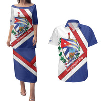 Cuba Independence Day Couples Matching Puletasi and Hawaiian Shirt Patria o Muerte Venceremos Curve Flag Style - Wonder Print Shop