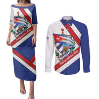 Cuba Independence Day Couples Matching Puletasi and Long Sleeve Button Shirt Patria o Muerte Venceremos Curve Flag Style - Wonder Print Shop