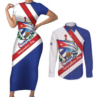 Cuba Independence Day Couples Matching Short Sleeve Bodycon Dress and Long Sleeve Button Shirt Patria o Muerte Venceremos Curve Flag Style - Wonder Print Shop