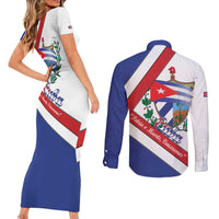 Cuba Independence Day Couples Matching Short Sleeve Bodycon Dress and Long Sleeve Button Shirt Patria o Muerte Venceremos Curve Flag Style - Wonder Print Shop