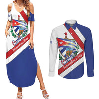 Cuba Independence Day Couples Matching Summer Maxi Dress and Long Sleeve Button Shirt Patria o Muerte Venceremos Curve Flag Style - Wonder Print Shop