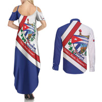 Cuba Independence Day Couples Matching Summer Maxi Dress and Long Sleeve Button Shirt Patria o Muerte Venceremos Curve Flag Style - Wonder Print Shop