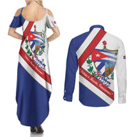 Cuba Independence Day Couples Matching Summer Maxi Dress and Long Sleeve Button Shirt Patria o Muerte Venceremos Curve Flag Style - Wonder Print Shop