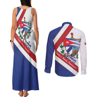 Cuba Independence Day Couples Matching Tank Maxi Dress and Long Sleeve Button Shirt Patria o Muerte Venceremos Curve Flag Style - Wonder Print Shop