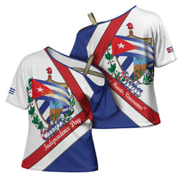 Cuba Independence Day Cross Shoulder Shirt Patria o Muerte Venceremos Curve Flag Style - Wonder Print Shop