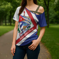 Cuba Independence Day Cross Shoulder Shirt Patria o Muerte Venceremos Curve Flag Style - Wonder Print Shop