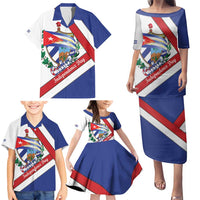 Cuba Independence Day Family Matching Puletasi and Hawaiian Shirt Patria o Muerte Venceremos Curve Flag Style - Wonder Print Shop