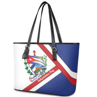Cuba Independence Day Leather Tote Bag Patria o Muerte Venceremos Curve Flag Style - Wonder Print Shop