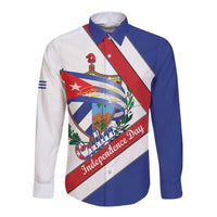 Cuba Independence Day Long Sleeve Button Shirt Patria o Muerte Venceremos Curve Flag Style - Wonder Print Shop