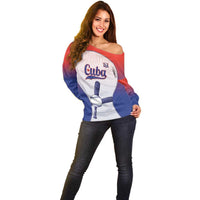 Cuba Baseball Custom Off Shoulder Sweater 2026 Go Champions White Version - Wonder Print Shop