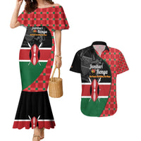 Kenya Jamhuri Day Couples Matching Mermaid Dress and Hawaiian Shirt One People One Nation Massai Shuka Pattern - Wonder Print Shop