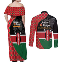 Kenya Jamhuri Day Couples Matching Off Shoulder Maxi Dress and Long Sleeve Button Shirt One People One Nation Massai Shuka Pattern - Wonder Print Shop