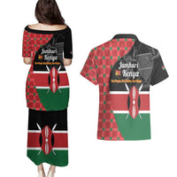 Kenya Jamhuri Day Couples Matching Puletasi and Hawaiian Shirt One People One Nation Massai Shuka Pattern - Wonder Print Shop