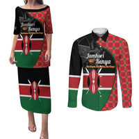 Kenya Jamhuri Day Couples Matching Puletasi and Long Sleeve Button Shirt One People One Nation Massai Shuka Pattern - Wonder Print Shop