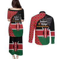 Kenya Jamhuri Day Couples Matching Puletasi and Long Sleeve Button Shirt One People One Nation Massai Shuka Pattern - Wonder Print Shop