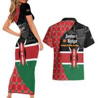 Kenya Jamhuri Day Couples Matching Short Sleeve Bodycon Dress and Hawaiian Shirt One People One Nation Massai Shuka Pattern - Wonder Print Shop