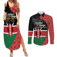 Kenya Jamhuri Day Couples Matching Summer Maxi Dress and Long Sleeve Button Shirt One People One Nation Massai Shuka Pattern - Wonder Print Shop