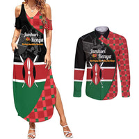 Kenya Jamhuri Day Couples Matching Summer Maxi Dress and Long Sleeve Button Shirt One People One Nation Massai Shuka Pattern - Wonder Print Shop
