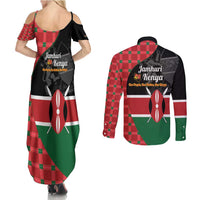 Kenya Jamhuri Day Couples Matching Summer Maxi Dress and Long Sleeve Button Shirt One People One Nation Massai Shuka Pattern - Wonder Print Shop