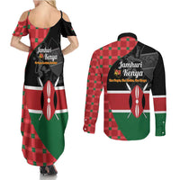 Kenya Jamhuri Day Couples Matching Summer Maxi Dress and Long Sleeve Button Shirt One People One Nation Massai Shuka Pattern - Wonder Print Shop