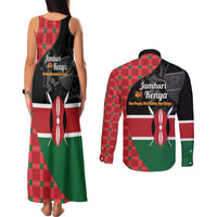 Kenya Jamhuri Day Couples Matching Tank Maxi Dress and Long Sleeve Button Shirt One People One Nation Massai Shuka Pattern - Wonder Print Shop
