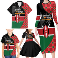 Kenya Jamhuri Day Family Matching Long Sleeve Bodycon Dress and Hawaiian Shirt One People One Nation Massai Shuka Pattern - Wonder Print Shop