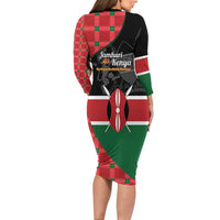 Kenya Jamhuri Day Family Matching Long Sleeve Bodycon Dress and Hawaiian Shirt One People One Nation Massai Shuka Pattern - Wonder Print Shop