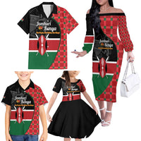 Kenya Jamhuri Day Family Matching Off The Shoulder Long Sleeve Dress and Hawaiian Shirt One People One Nation Massai Shuka Pattern - Wonder Print Shop
