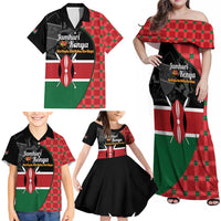 Kenya Jamhuri Day Family Matching Off Shoulder Maxi Dress and Hawaiian Shirt One People One Nation Massai Shuka Pattern - Wonder Print Shop