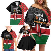 Kenya Jamhuri Day Family Matching Off Shoulder Short Dress and Hawaiian Shirt One People One Nation Massai Shuka Pattern - Wonder Print Shop