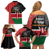 Kenya Jamhuri Day Family Matching Off Shoulder Short Dress and Hawaiian Shirt One People One Nation Massai Shuka Pattern - Wonder Print Shop